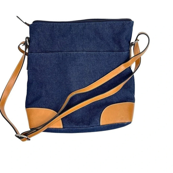 NWT Giani Bernini Denim and Leather Bag in British Tan - Picture 2 of 6